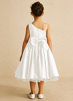 Azazie Lollipop Flower Girl Dresses Ivory A-Line One Shoulder Matte Satin Dress image3