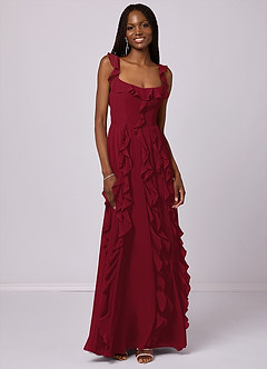 Barbie ♥ Azazie Bridesmaid Dresses Burgundy A-Line with Pockets Chiffon Dress image3