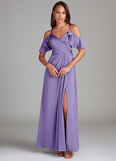 Azazie Dakota Bridesmaid Dresses Tahiti A-Line Off the Shoulder Stretch Satin Dress image3