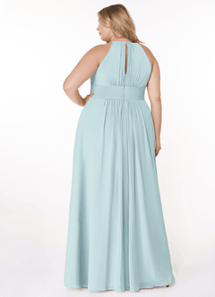 Azazie Bonnie Bridesmaid Dresses Mist A-Line Keyhole Ruched Chiffon Dress image7
