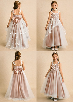 Azazie Darlina Flower Girl Dresses Ivory Champagne Rose Ball-Gown Lace Tulle Dress image2