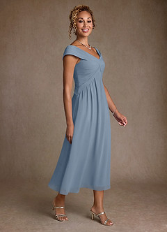 Azazie Mirta Mother of the Bride Dresses Dusty Blue A-Line Pleated Floral Burnout Dress image3