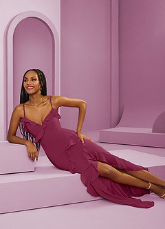 Barbie ♥ Azazie Bridesmaid Dresses Mulberry Sheath Chiffon Dress image14
