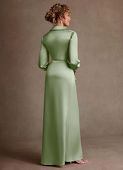 Azazie Jacinta Mère de la mariée Robes Robe Fourreau en Satin extensible Plissée Vert Sauge image3