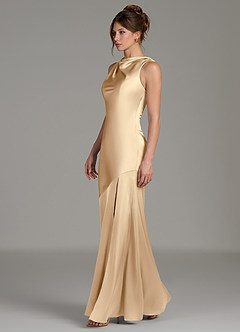 Azazie Kiara Bridesmaid Dresses Champagne Mermaid Pleated Stretch Satin Dress image3