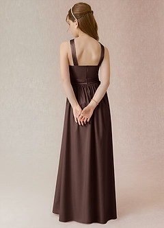 Azazie Jiya Junior Ganache A-Line Pleated Stretch Satin Dress image2