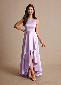 Azazie Niles Mother of the Bride Dresses Frosted Lilac A-Line Trains Stretch Satin Dress image1