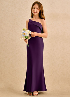 Azazie Almond Girls Formal Sukienki dla dziewczynek sypiących kwiaty Osłona Jedno ramię Satyna elastyczna Długość podłogi Sukienka image3
