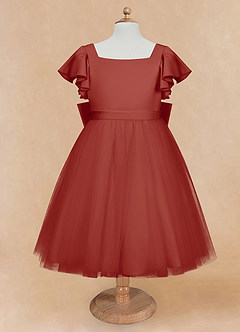 Azazie Kaeya Blumenmädchenkleider A-Linie Schleifen Tüll Kleid Terrakotta image5