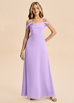 Azazie Lettie Junior A-Line Off-Shoulder Stræk satin Gulv-længde Junior brudepige Kjole image4