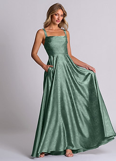 Azazie Shaude 신부 들러리 드레스 A라인 주름진 자카드 바닥 길이 드레스 image4