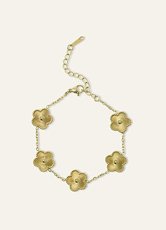 Pulseira com pingente de trevo de cinco folhas em aço inoxidável banhado a ouro 18K