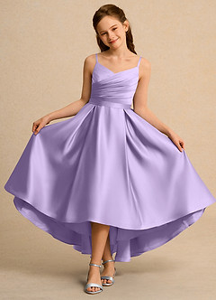 Azazie Sweets Junior Formal Flower Girl Dresses Lilac A-Line Pleated Matte Satin Dress image4