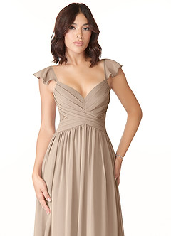Azazie Lissa Bridesmaid Dresses Taupe A-Line Lace Chiffon Dress image6