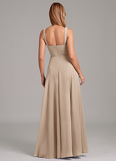 Azazie Shaude Bridesmaid Dresses Taupe A-Line Pleated Chiffon Dress image2