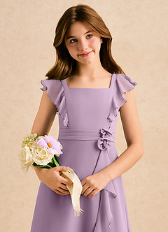 Azazie Soso Girls Formal Robe Demoiselle D'honneur Fillette Robe Trapèze en Mousseline de soie Plissée Glycine image6
