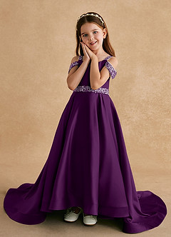 Azazie Jodi vestidos de niña de las flores Vestido de Uva de Satin Mate de Corte En A image5