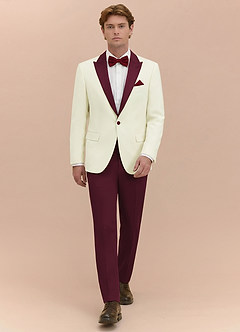 front Adrian Burgundy Shawl Lapel Structured Stretch Tuxedo Suit