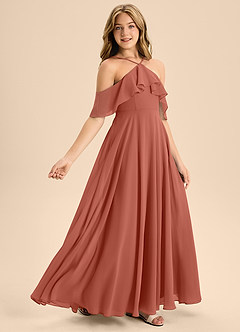 Azazie Tessabelle Junior Vestido de Arcilla de Gasa de Corte En A con Vestidos sin tirantes image5