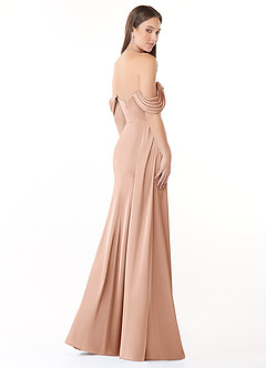 Azazie Amyra Bridesmaid Dresses Rose Gold Sheath Off the Shoulder Stretch Satin Convertible Dress image6
