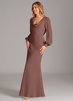 Azazie Jaxine Final Sale Espresso Mermaid Long Sleeve Chiffon Dress image3