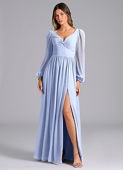 Azazie Zeya Bridesmaid Dresses Ice A-Line Long Sleeve Chiffon Dress image4
