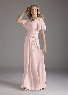 Azazie Morning Glory Final Sale Blushing Pink A-Line V-Neck Ruched Chiffon Dress image4