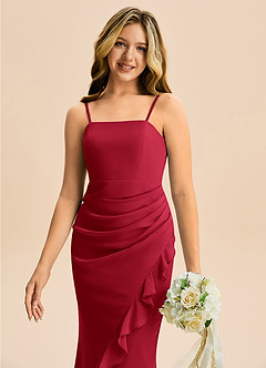 Azazie Buzzy Junior Robe Fourreau en Mousseline de soie Plissée Écarlate image2