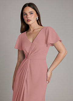 Azazie Kaya Final Sale Dusty Rose A-Line Pleated Chiffon Dress image3