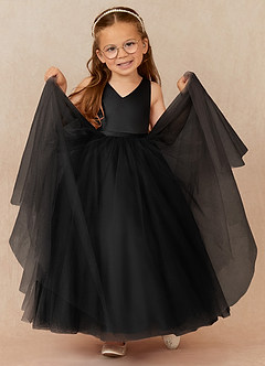 Azazie Marybell Flower Girl Dresses Black A-Line Bow Tulle Dress image3