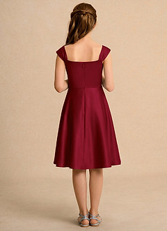 Azazie Budle Girls Formal Flower Girl Dresses Burgundy A-Line Pleated Matte Satin Dress image2