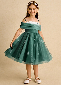 Azazie May vestidos de niña de las flores Vestido de Esmeralda de Tul de Princesa con Plisado image6