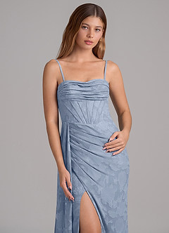 Azazie Amyra 신부 들러리 드레스 인어 오프 더 숄더 플로럴 번아웃 바닥 길이 드레스 image2