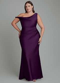 Azazie Emerson Bridesmaid Dresses Grape Mermaid Off the Shoulder Stretch Satin Dress image8