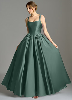 Azazie Verina Abiti da Damigella Abito A-Line in Raso Elasticizzato Plissettato Eucalipto image4