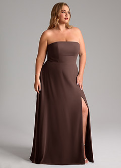 Azazie Wren 신부 들러리 드레스 A라인 사이드 슬릿 쉬폰 바닥 길이 드레스 image11