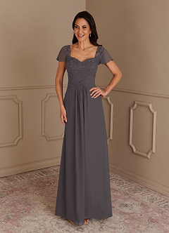 Azazie Gwenyth Mother of the Bride Dresses Steel Grey A-Line Lace Chiffon Dress image3