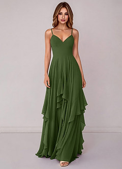 Azazie Zaina Bridesmaid Dresses Olive A-Line Chiffon Dress image4