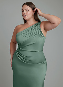 Azazie Akilah Jurken voor bruidsmeisjes Jurk van Stretch Satijn met Zeemeermin One-shoulder Eucalyptus image13