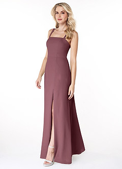 Azazie Jay Bridesmaid Dresses Sangria A-Line Square Neckline Side Slit Chiffon Dress image4