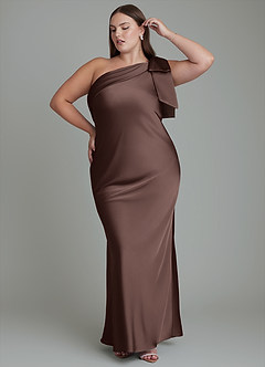 Azazie Yuanna Bridesmaid Dresses Ganache Mermaid One Shoulder Stretch Satin Dress image11