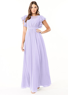 Azazie Daphne Modest Bridesmaid Dresses A-Line Ruffled Chiffon Floor-Length Dress image1