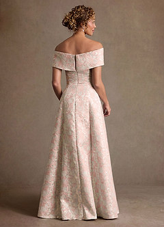 Azazie Harriett Mother of the Bride Dresses Dusty Rose A-Line Off the Shoulder Floral Jacquard Dress image4