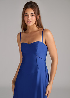 Azazie Valentine Bridesmaid Dresses Royal Blue A-Line Corset Stretch Satin Dress image6