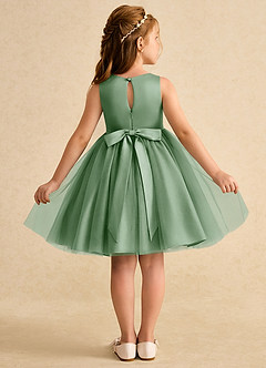 Azazie Prima Blumenmädchenkleider A-Linie Schleifen Tüll Kleid Matcha image2