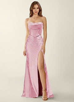 Esme Powder Pink Two-piece Corset Stretch Satin Mermaid Prom Dress image3