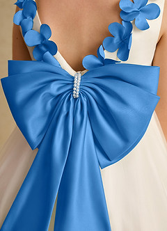 Azazie Lilli Flower Girl Dresses Ivory Blue Jay A-Line Bow Tulle Dress image6