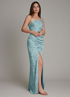 Azazie Mishka Bridesmaid Dresses Light Blue Jacquard Sheath One Shoulder Floral Jacquard Dress image4