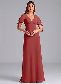 Azazie Pheby Bridesmaid Dresses Rust A-Line Pleated Chiffon Dress image3