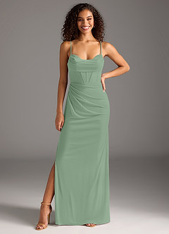 Azazie Mai Brautjungfernkleider Etui Plissee Gittergewebe Kleid Matcha image3